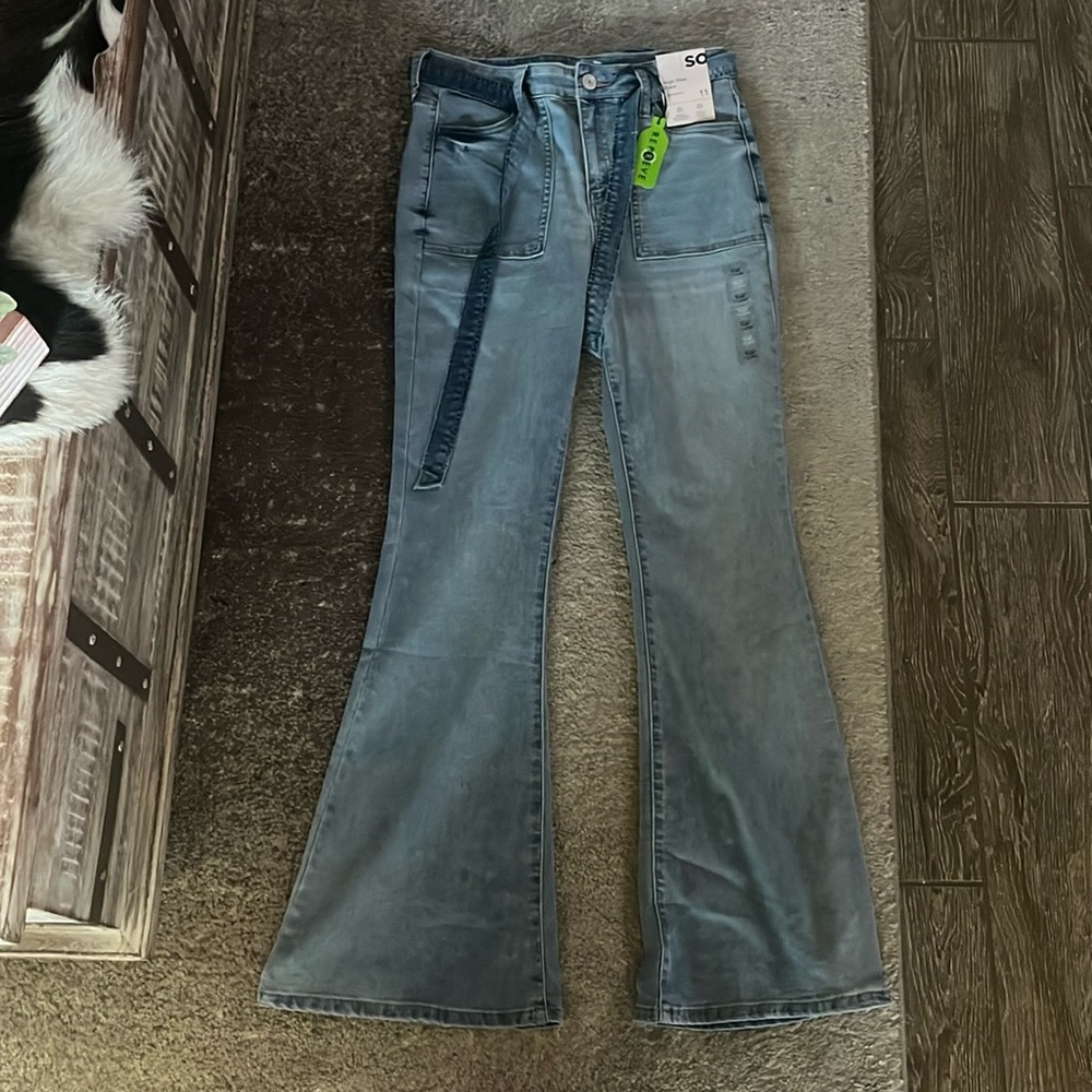 super cute tie flare jeans